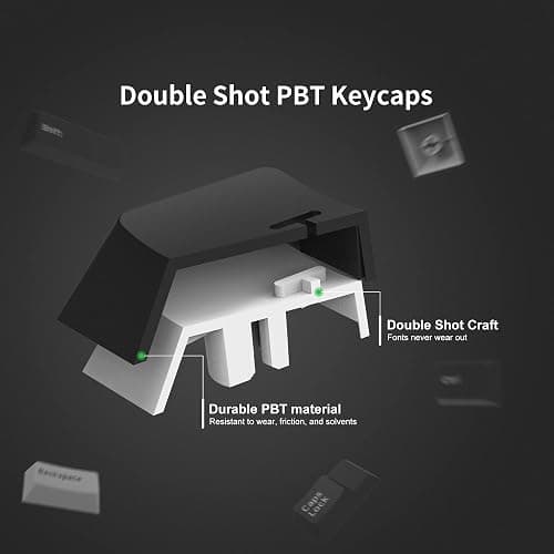 XVX WOB Double Shot PBT Custom Keycap Set, Minimalist Style White on Black Keycaps, Cherry Profile for Cherry Gateron MX Switches Mechanical Keyboard thumbnail 3