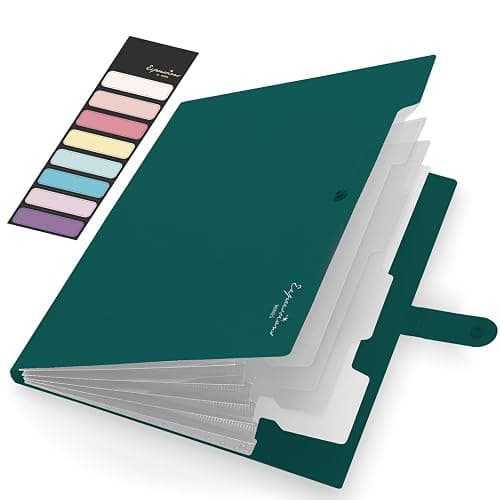 Sooez Expanding File Folder, Letter Size Accordion File Organizer, 5 Pocket Folders for Documents, Portable Filling Products for School Office Supplies, Dark Green - Image 1