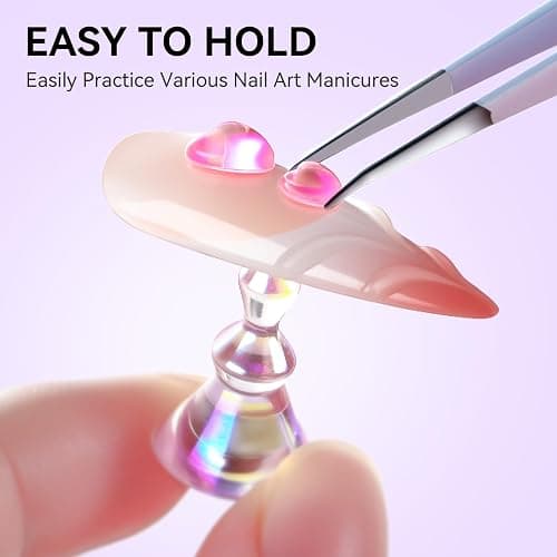 Makartt Nail Stand: Nail Holder for Painting Nails DIY, Magnetic Press on Stand Pink and Purple for Art Display Practice, Purple Glitter Flower Fake Holder for Home Salon with Reusable Adhesive Putty thumbnail 6