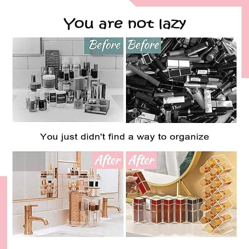 YIEZI Makeup Organiser 360 Degree Rotating Cosmetic Display Stand with 1-Pack Fish Shape Lipstick Organiser Tower, Multi-function Adjustable Spinning Holder, Storage Cosmetic Skincare Perfume Lipstick thumbnail 4