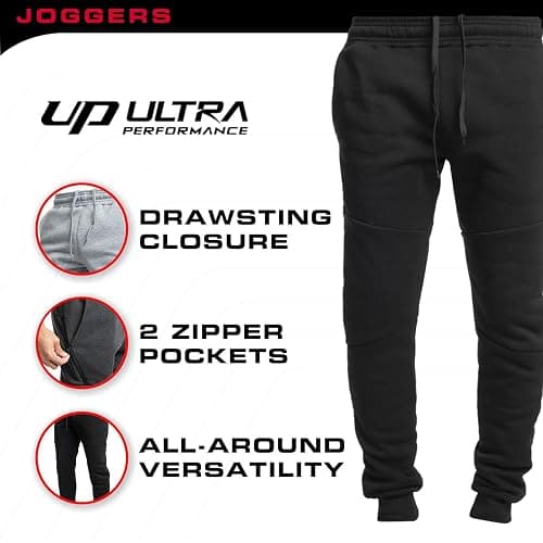 Ultra Performance 3 Pack Fleece Active Tech Joggers for Men, Mens Sweatpants with Zipper Pockets thumbnail 5