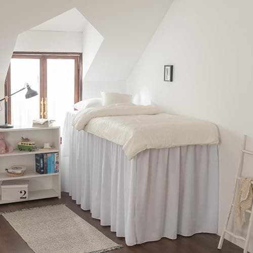 Dorm Bed Skirt, Dorm Bed Skirt Twin XL, 100% Microfiber Dorm Bed Skirts, Twin Extra Long Dorm Bedding, Split Corner, Twin XL 40" Drop (White) thumbnail 4
