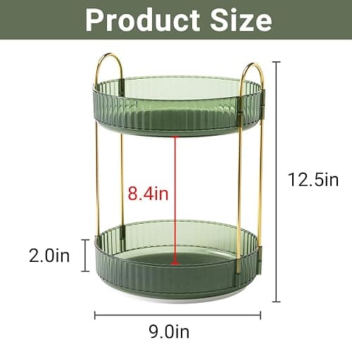 Asayuee 360 Rotating Makeup Organizer for Vanity,2 Tier Large Capacity Skincare Organizers,Bathroom Counter Organizer, Spinning Perfume Organizer & Vanity Organizer (Green-2 Tier) thumbnail 3