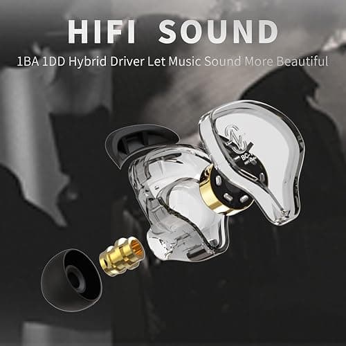 Yinyoo CCZ Melody 10mm Dual Magnetic Circuit In-Ear IEM Headphone, Earfins Design HiFi Deep Bass Earphone with 2PIN Detachable Cable for Audiophile(Black mic) thumbnail 5