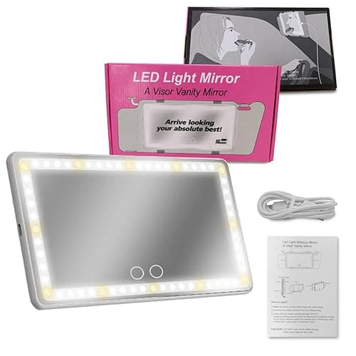 Feisate Car Visor Mirror with Rechargeable LED Light- 3 Light Modes & Dimmable Touch Screen- Big Sun Visor Vanity Mirror for Truck- Passenger Side Girly Car Accessories for Women Girl Interior- White thumbnail 7