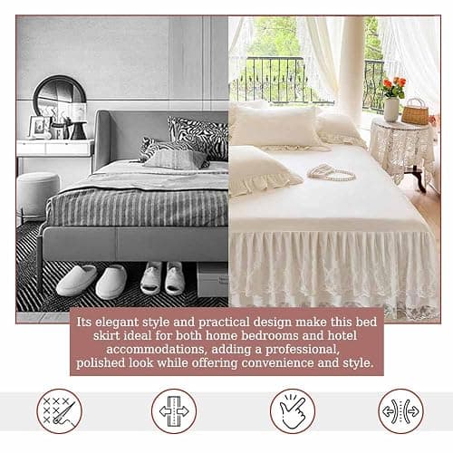 Lace Bed Skirt & Bedsheet Queen Size - 17 in. Drop, Easy Fit Ruffled Bedskirt Wrap Around Bedcover, Anti Wrinkle & Fade thumbnail 5