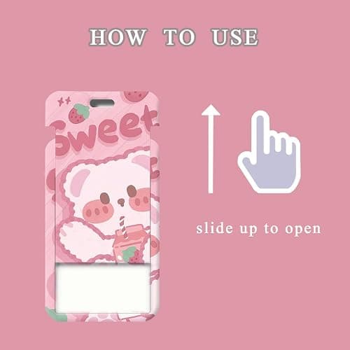 FGISAR 2 Pcs Photocard Holder Keychain Cute Bear Strawberry ID Badge Holder with Keychain Badge Reel Stationery for Back to School Student Bus Card Pendant Keychain (Pink) thumbnail 6