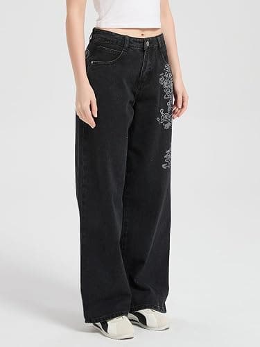 Xineicy Jeans for Women Y2k Grunge Baggy Jeans Mid-Low Waist Barrel Vintage Gothic Denim Pants Streetwear thumbnail 6