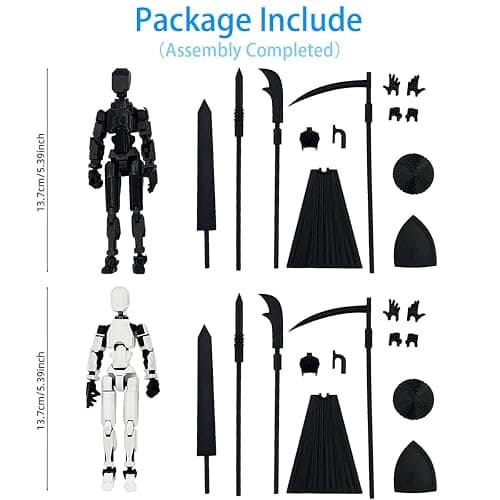SANSGOUP Titan 13 Action Figure Set (Assembly Completed), 3D Printed Multi-Jointed Movable T13 Lucky13 Dummy Mobile Robot, Nova 13 Action Figures Desktop Decorations for Game Lovers Toy (White/Black) thumbnail 7