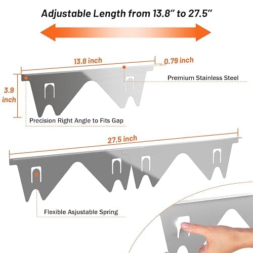 Stainless Steel Stove Gap Covers (2PCS), Stove Gap Filler, Range Trim Kit, Counter Guard for Kitchen Stovetop, Heat Resistant & Easy Clean, Adjustable Length 13.8'' to 27.5'' Silver thumbnail 2