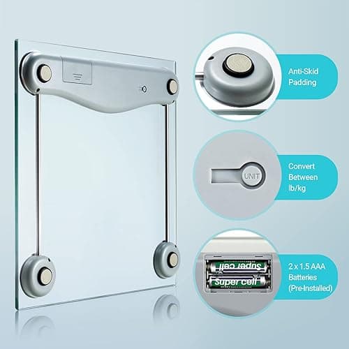 Etekcity Digital Body Weight Bathroom Scale, Large Blue LCD Backlight Display, High Precision Measurements,6mm Tempered Glass, 400 Pounds - Blinding Silver - 11.9 x 11.9 x 0.95 inches thumbnail 5