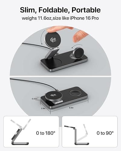 EXW Qi2.2 25W Charging Station for Apple, Foldable 3 in 1 Magnetic Charger for iPhone 17/16/15/14/13/12, Apple Watch Ultra/11-4 & AirPods, Includes 35W Adapter, 5FT Cable and Travel Storage Pouch thumbnail 8