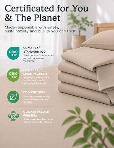 LuxClub 4 PC Full Sheet Set, Breathable Luxury Bed Sheets, Deep Pockets 18" Wrinkle Free Cooling Bed Sheets Machine Washable Hotel Bedding Silky Soft - Light Khaki Full thumbnail 8