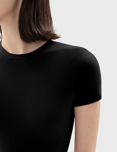 PUMIEY Women's Crew Neck Short Sleeve Thong Bodysuit Fashion T-shirt Tops Smoke Cloud Pro Collection thumbnail 3