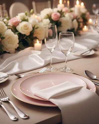 PULOTE 100PCS Pink Plastic Plates - Heavy Duty Pink and Gold Disposable for Party, Wedding, Valentines & Galentines Day, Include 50 Each (Dinner & Dessert) Plates thumbnail 8