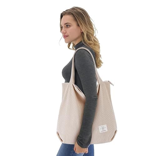 KALIDI Women Corduroy Tote Bag- Cream White thumbnail 2