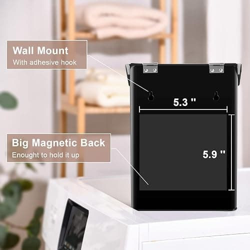 SUBEKYU Metal Magnetic Lint Bin for Laundry Room, Wall Mounted Lint Box Holder Trash Can with Lid for Dryer, Black thumbnail 2
