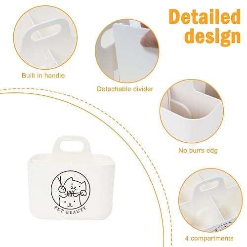 Brabtod Dog Storage Organizer for Grooming Supplies,4-Compartment Caddy for Dog Cat Grooming Kit,Pet Stuff Storage,Ieal for Shampoo,Trimmer,Clipper,Combo,Brush-Modern Minimalist White thumbnail 4