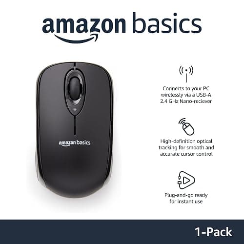 Amazon Basics 2.4 Ghz Wireless Optical Computer Mouse with USB Nano Receiver, Black thumbnail 2