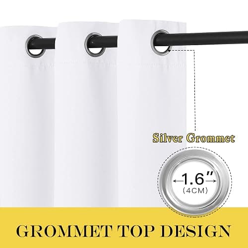 White Bedroom Curtain 72 inches Long - (50% Blackout) Grommet Sound Reducing Window Treatment Sound Reducing Privacy Thermal Drape Light Blocking for Living Room (1 Panel, W52 x L72) thumbnail 3