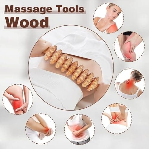 JUANWAN 10-in-1 Wood Therapy Massage Tools Gua Sha Wooden Massager for Body Shaping Massage Tool Set Wood Therapy Tools for Relieving Muscle Pain Body Lymphatic Drainage Massager Anti-Cellulite thumbnail 2
