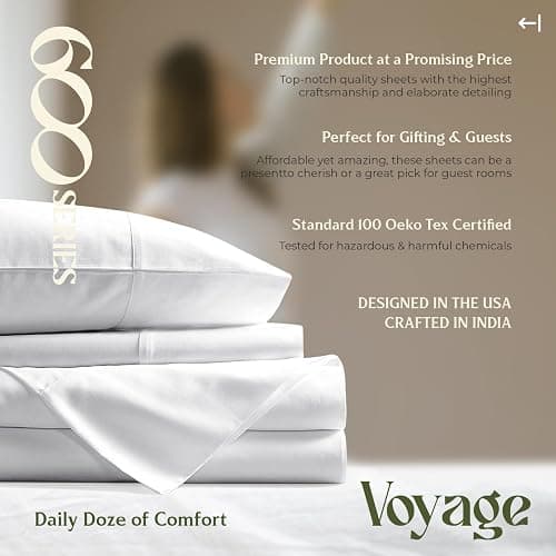 Mayfair Linen 100% Egyptian Cotton Twin XL Size Sheets Set - Luxury 600 Series Voyage Collection Twin XL Cotton Sheets (3 PC, White), Soft, Cooling, 16" Deep Pocket Hotel Collection Sheets Set thumbnail 8