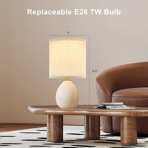 Dawnwake 18.5" Table Lamp Set of 2 for Living Room Bedroom, Bedside Lamps for Night Stands, Desk Nightstand Lamp Dimmable, Modern Linen Cream Ceramic Lamps (Cream) thumbnail 3