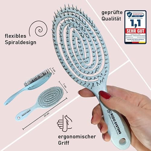 Ri|Do Systems Haarbürste ohne Ziepen - [TEST SEHR GUT] - Entwirrbürste u. Detangler Bürste für Damen, Herren & Kinder, für Locken, nasse, lange & feine Haare, Hair Brush, Reisebürste - aqua thumbnail 3