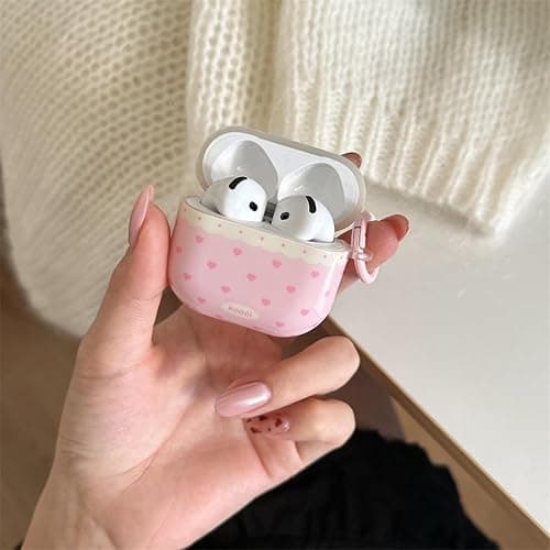 COTYPOFLIYTT Compatible with AirPods 4th Generation Case with Cleaner Kit，Cute Heart Polka Dot Aesthetic Design Girly Women Keychain Soft TPU Protective Cover for AirPods 4 -Pink Heart thumbnail 4