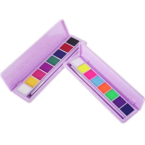 MEICOLY 2 Packs Water Activated Eye Liner Palette,Neon Face Paint Colored Retro Hydra Liner,Water Activated Eyeliner,Matte Graphic Eyeliner,UV Blacklight Glow Black White Face Body Paint,16 Colors - 2 Packs Water Activated Eyeliner - Image 1