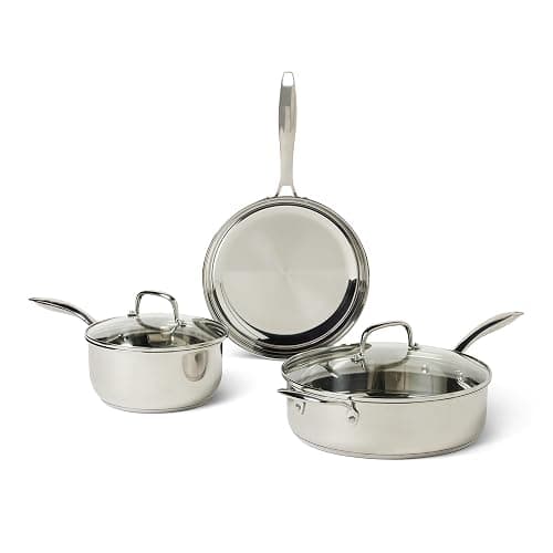 Amazon Basics Stainless Steel Cookware Set, 5-Piece, All Cooktop Friendly, Dishwasher-Safe, Induction Compatible - Image 1