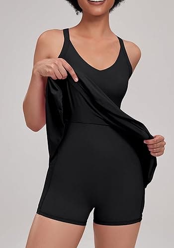 gofiep Womens Tennis Golf Dress with Open-Back Waistband Shorts Pockets Workout Athletic Dresses - X-Large - Black/Eazy Peazy thumbnail 4
