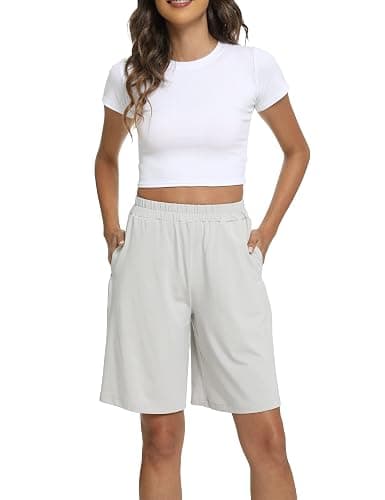 GYS Women's Bamboo Viscose Cooling Pajama Shorts | Moisture wicking, Breathable, Tagless, Super soft, Soft stretch, Elastic Waist, 2 pockets, for hot flashes & summer sleep thumbnail 3