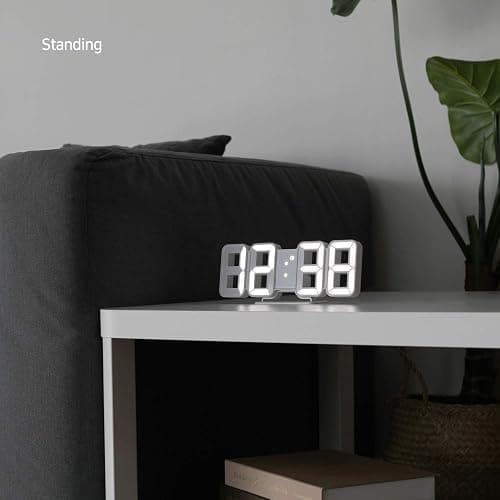 mooas 3D Pure Mini White LED Clock, Multi-Function LED Clock (Calendar, Alarm, Temperature) (8.5" White Table Alarm Clock) thumbnail 5