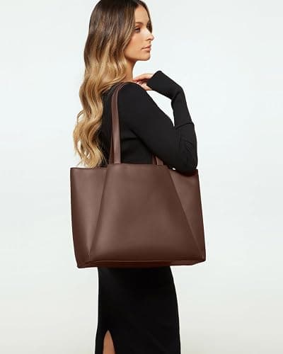 Work Tote Bags for Women 15.6 Inch - Laptop Tote Bag with Zip Compartments - Large PU Leather Office Purse Computer Briefcase thumbnail 6