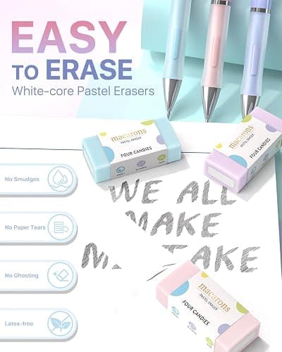 Four Candies Pastel Mechanical Pencil Set - 6PCS 0.5 mm & 0.7 mm & 0.9 mm Cute Mechanical Pencils with 360PCS HB Lead Refills, 3PCS Erasers and 9PCS Eraser Refills, Led Pencils Mechanical for Writing thumbnail 6
