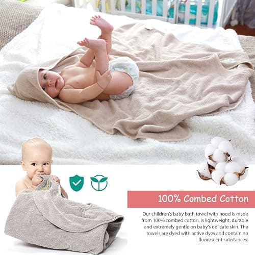 Tyuodna toalla de bebé con capucha y delantal, toalla de algodón suave y absorbente, manos libres, regalos personalizados para niños y niñas (gris) thumbnail 3