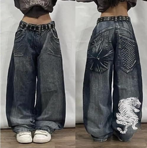 Unisex Y2K Hip Hop Street Jeans with Skeleton Print, Gothic Baggy Jeans, Vintage High Waist Denim, Wide Leg Pants thumbnail 5
