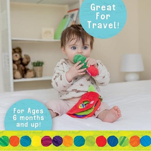Eric Carle Very Hungry Caterpillar Activity Apple and Plush - Crinkle Texture Inside and Attached Leaf Teether – Hanging Loop for On The Go Fun thumbnail 5