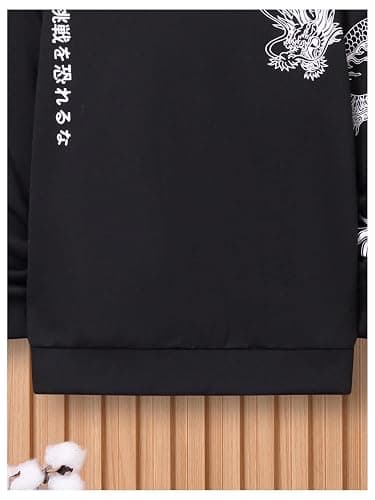 WDIRARA Boy's Dragon Letter Graphic Hoodie Long Sleeve Sweatshirt Hooded Pullovers Top thumbnail 5