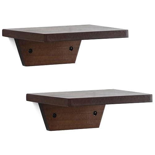 PHOENANCEE Small Floating Shelves,Trapezoid Wall Shelf for Speaker Table Lamp Plants Display,Decorative Wood Ledges Chic for Living Room,Bedroom,Kitchen,Office,Pine,8x6 Inch,2 Pack(Walnut) - Image 1