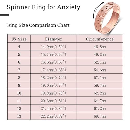 OreilleStar Anxiety Ring for Women Spinner Ring Fidget Toys Adults Fidget Ring Spinner Rings for Women Stainless Steel Anxiety Moon Star Rose Gold thumbnail 6