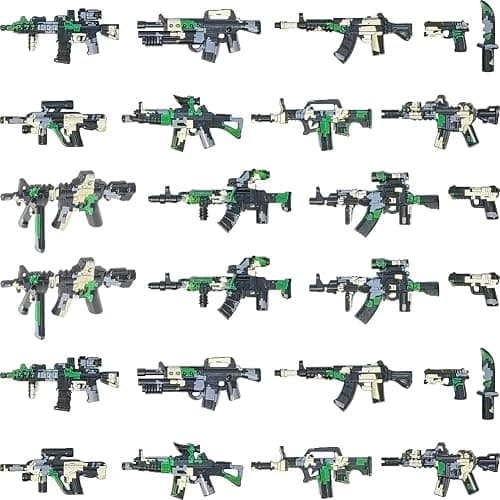 Nicolababe 390 Pezzi Set Armi Militari Giocattoli Mattoncini Equipaggiamento Soldato, Elmetto Mimetizzato, Gilet Tattico, Scudi, Mitragliatrice Gatling, Compatibile con le Principali Minifigure thumbnail 4