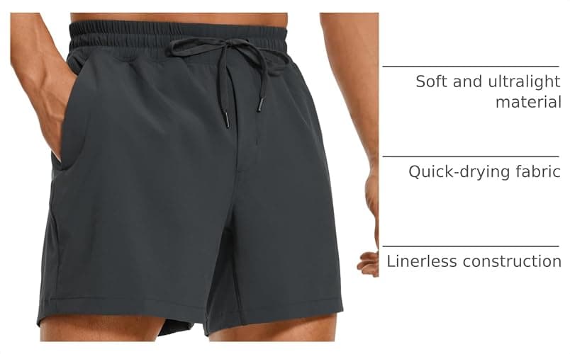 CRZ YOGA Linerless Workout Shorts 5'' | Lightweight, Quick Dry, Running, Pockets, for Men thumbnail 4