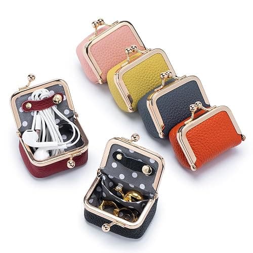 Genuine Cow Leather Mini Jewelry Box & Coin Purse for Women, Travel Jewelry Case with Kiss Lock, Holds Earrings, Rings, Necklace, Bracelet, Coins (Green) thumbnail 5