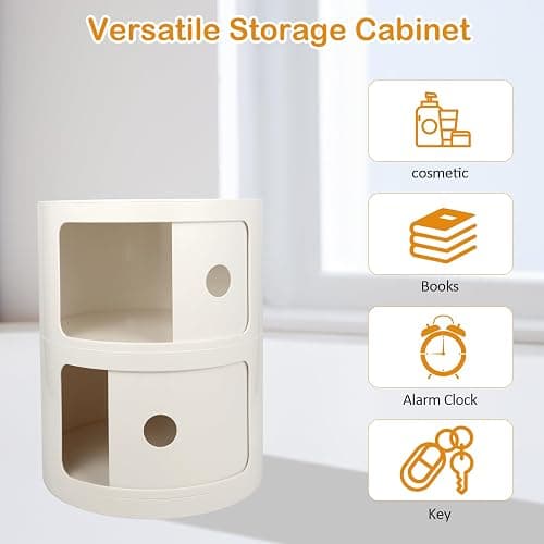 FZANVAN 2-Tier Round Bedside Table, Narrow Storage Cabinet, Small Stylish Storage Cabinet, no Installation Required, Suitable for Living Room and Bedroom, Small Space thumbnail 4