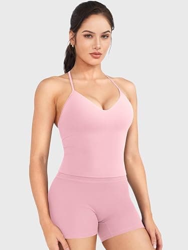 YEOREO CoreFlex Women's Impact Halter Tank Top Strappy Padded Open Back Deep V Neck Built-in Bra Workout Gym Crop Tops thumbnail 6