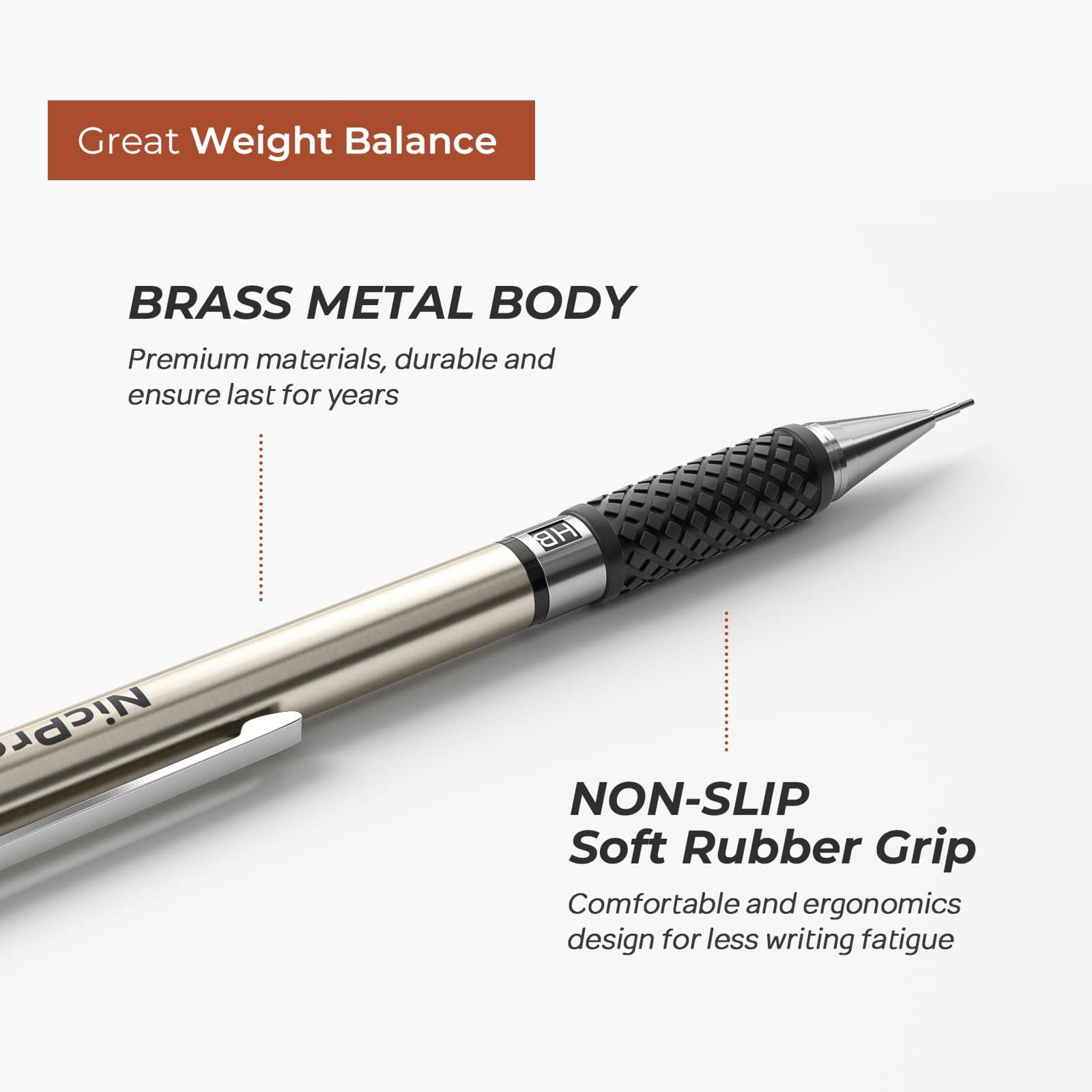 Nicpro 6pcs Mechanical Pencils Set, 3pcs 2mm Lead Holder, Clutch Propulsion Drawing Pen 0.5mm & 0.7mm & 0.9mm for Writing, Sketching, with 12 Tubes Lead Refills (2B 2H HB) thumbnail 7