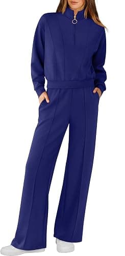RUBZOOF Lounge Sets for Women 2 Piece Sweatsuits Fall Outfits Half Zip Sweatshirt Wide Leg Sweatpants Matching Clothing Set thumbnail 2