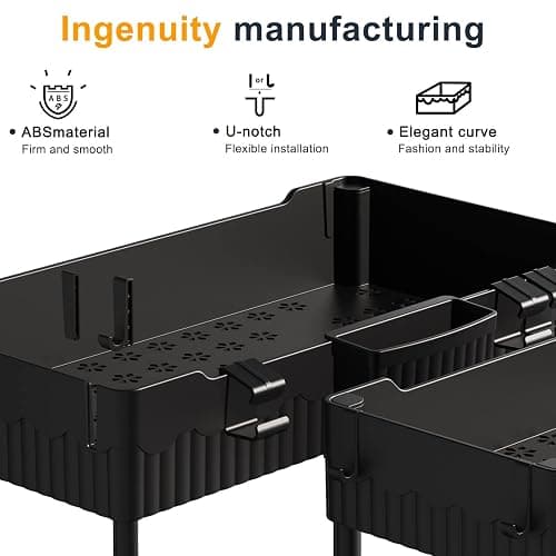 Sevenblue 2 Pack Under Sink Organizer, Under Bathroom Cabinet Organizer with Hooks Hanging Cup, Multi-Purpose Storage Shelf for Kitchen Bathroom, Black thumbnail 5